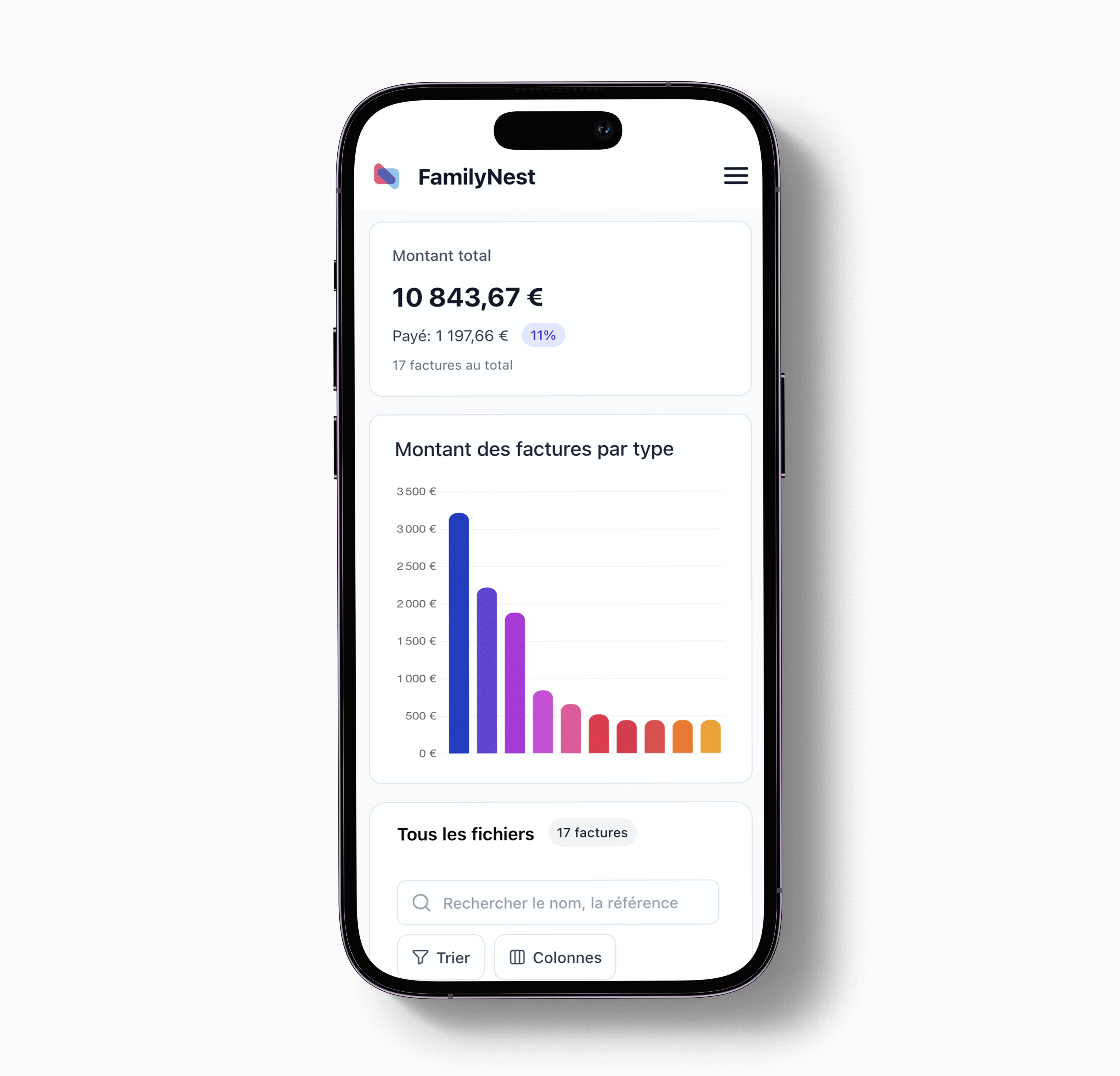 Aperçu de l'application FamilyNest sur mobile
